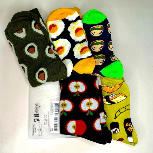 Bundle of 5 Pairs of Funny Socks With Food One Size - Picture 2 of 3